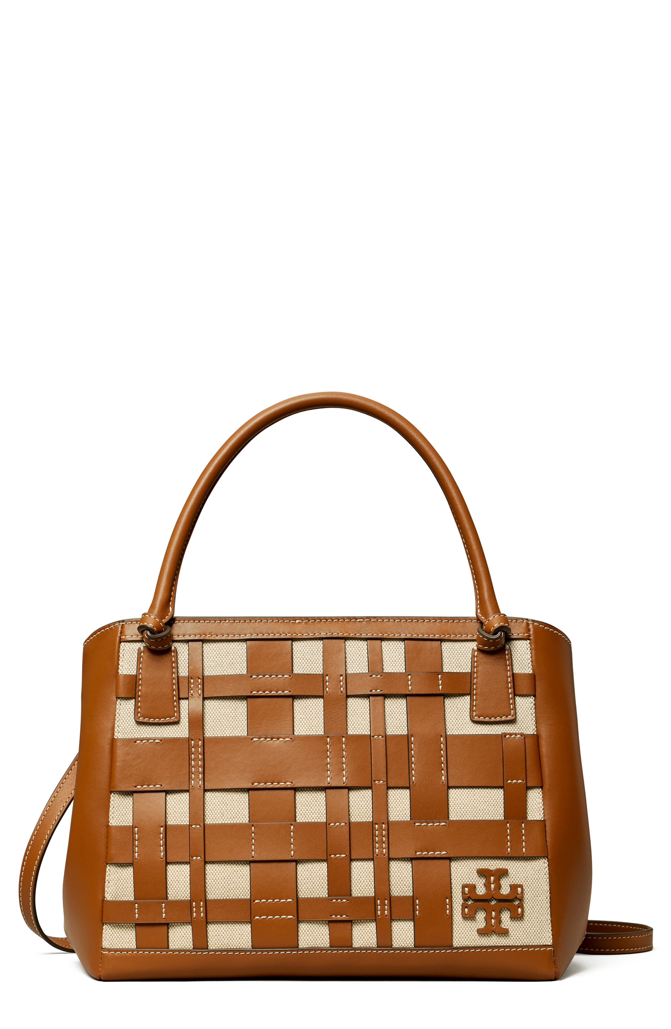 Tory Burch McGraw Canvas & Leather Woven Satchel, Main, color, 