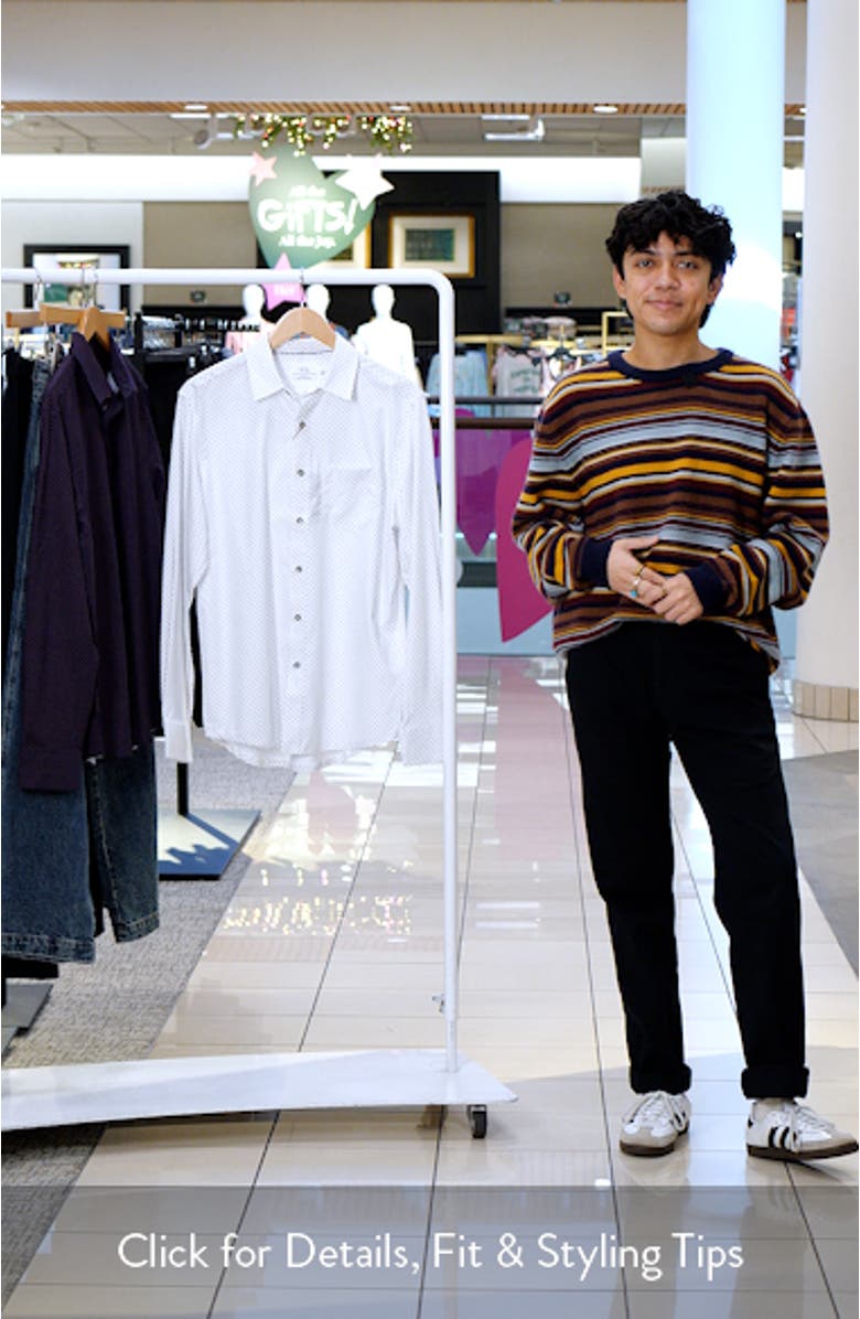 Reworked Slim Fit White Diamond Print Cotton Button-Up Shirt, sales video thumbnail