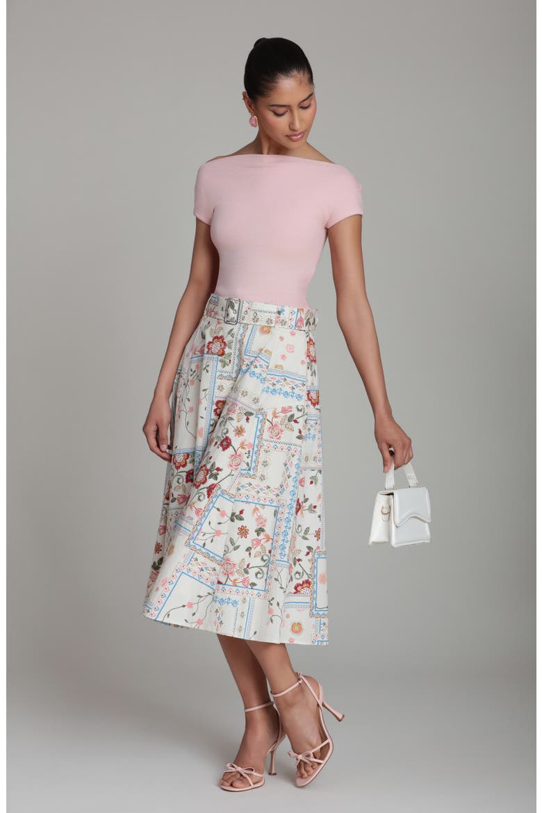 Belted Midi Skirt, Alternate, color, GARDEN BANDANA