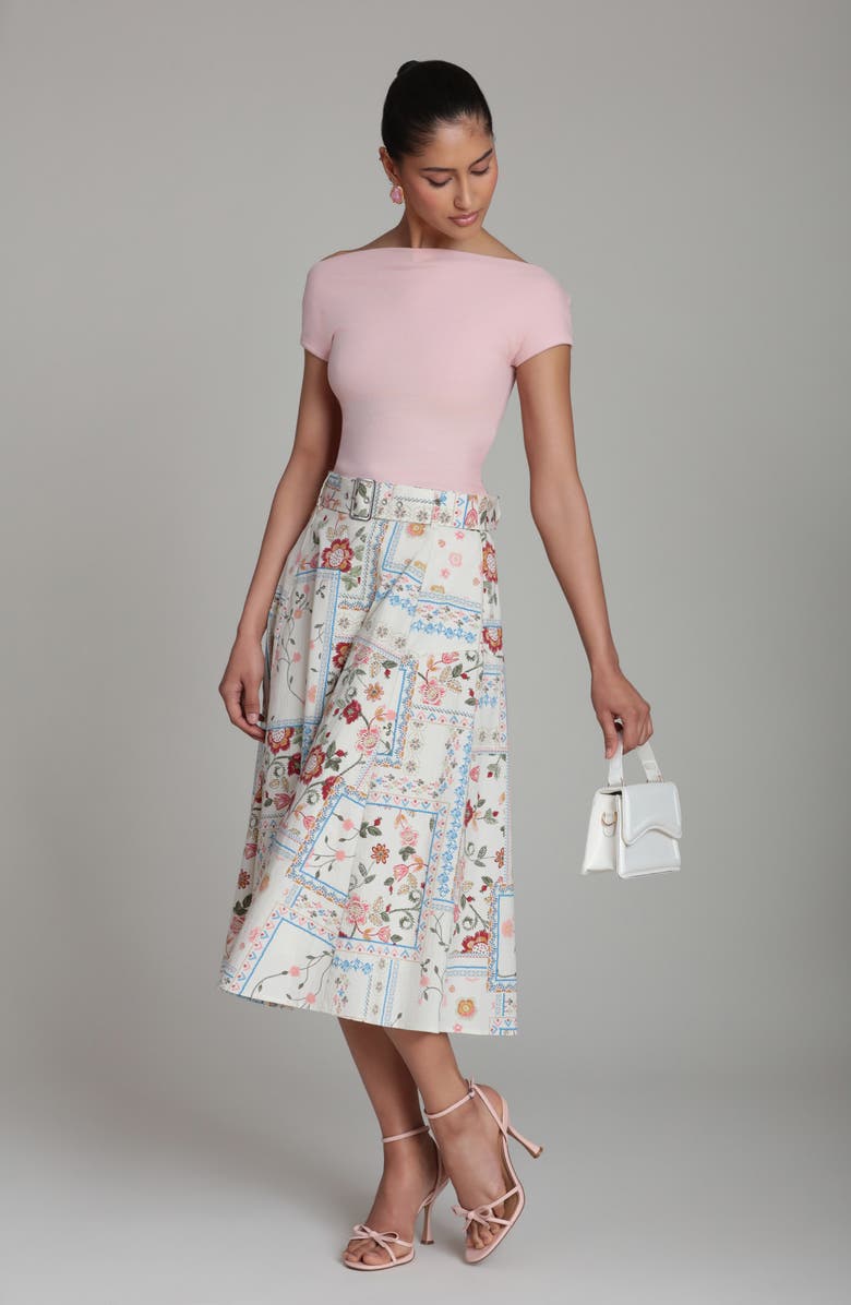 Bagatelle Belted Midi Skirt, Alternate, color, Garden Bandana