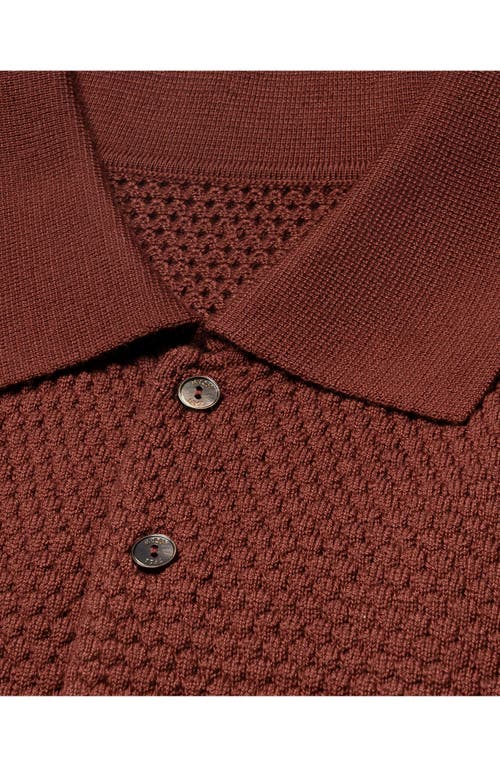 Eton Merino Wool Pop Stitch Long Sleeve Polo In Red