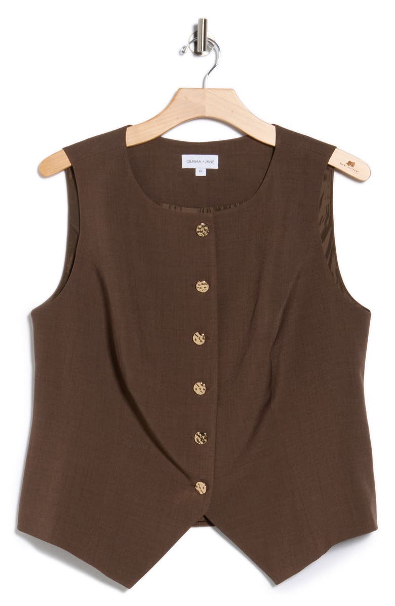Gemma + Jane Hammered Button Front Vest, Alternate, color, Dark Brown Melange