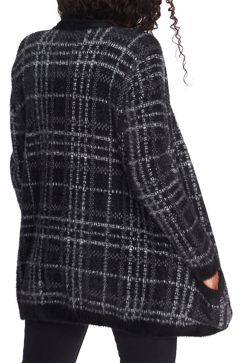 Plaid Eyelash Cardigan, Alternate, color, RICH BLACK