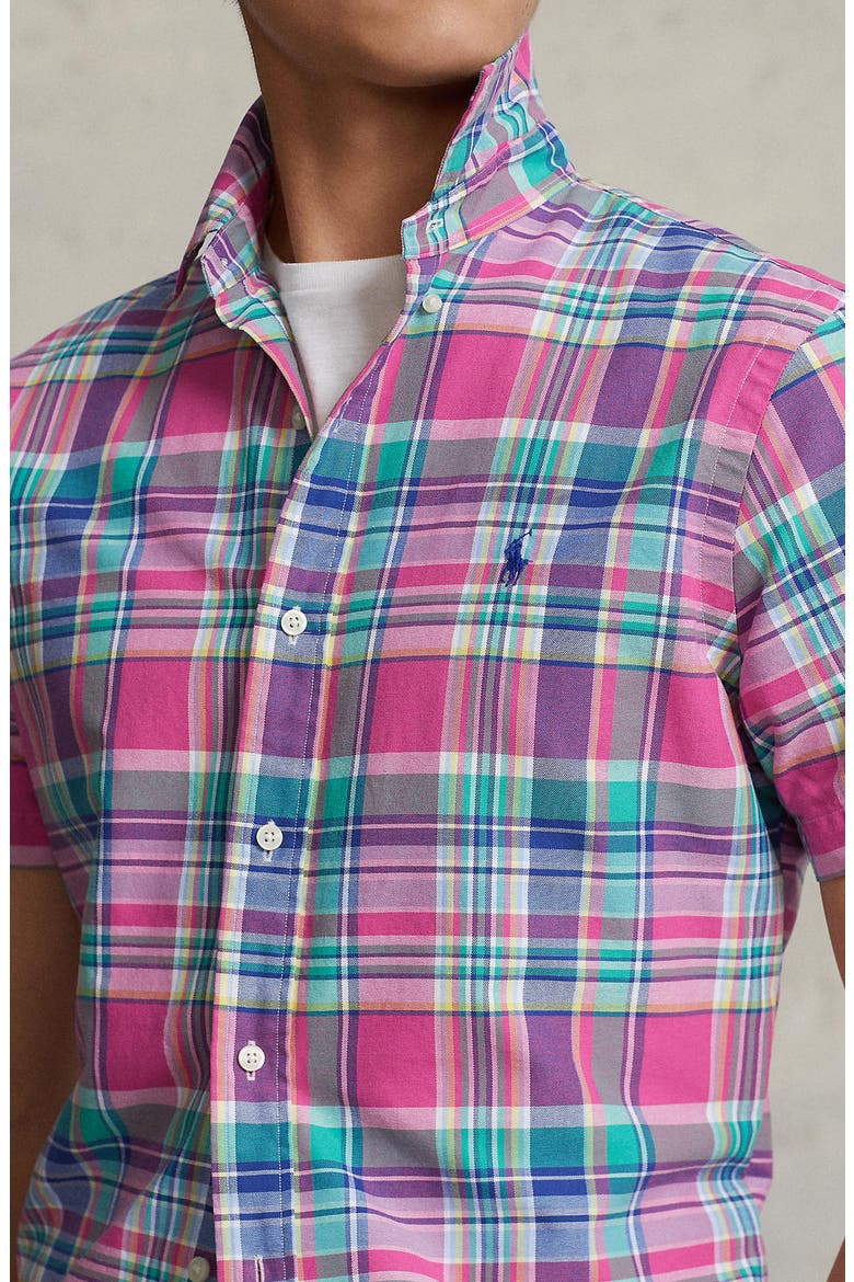 Classic Fit Plaid Short Sleeve Button-Down Oxford Shirt, Alternate, color, MULTI