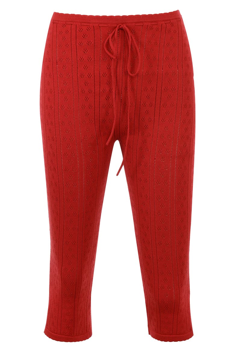 Abigail Pointelle Drawstring Capri Pants, Alternate, color, RED ROSE
