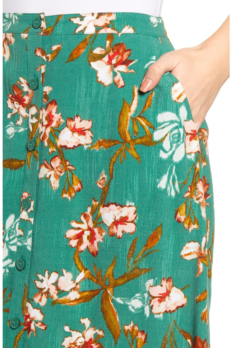 Floral Midi Skirt, Alternate, color, GREEN SPANISH IVY