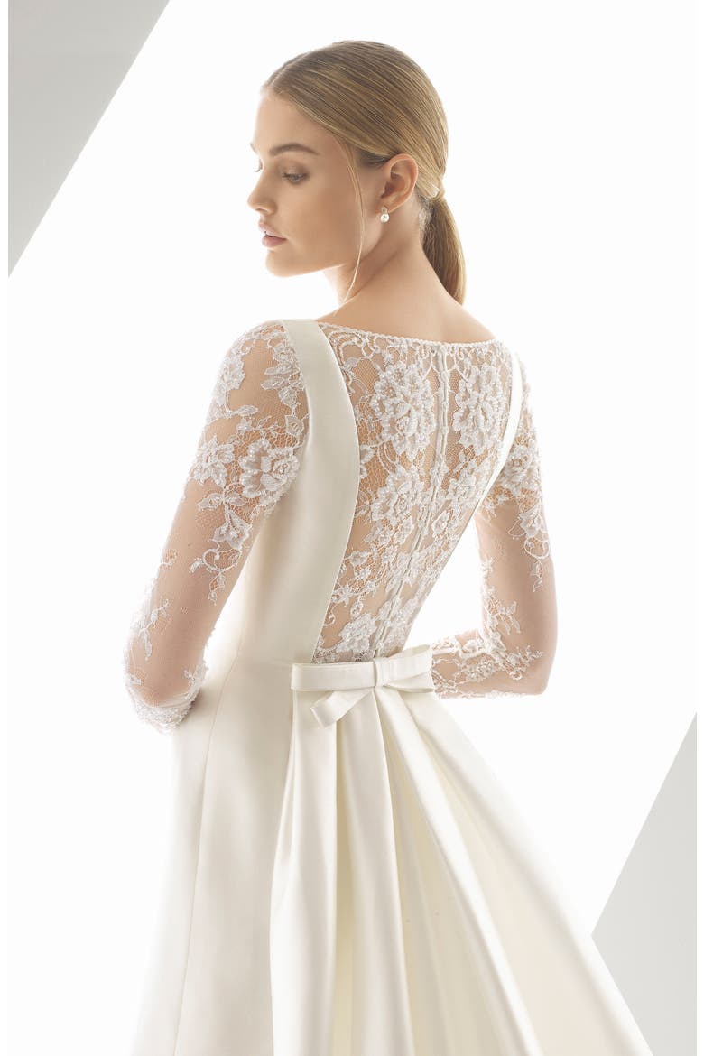 Doreen Long Sleeve Column Wedding Dress with Removable Train, Alternate, color, NATURAL