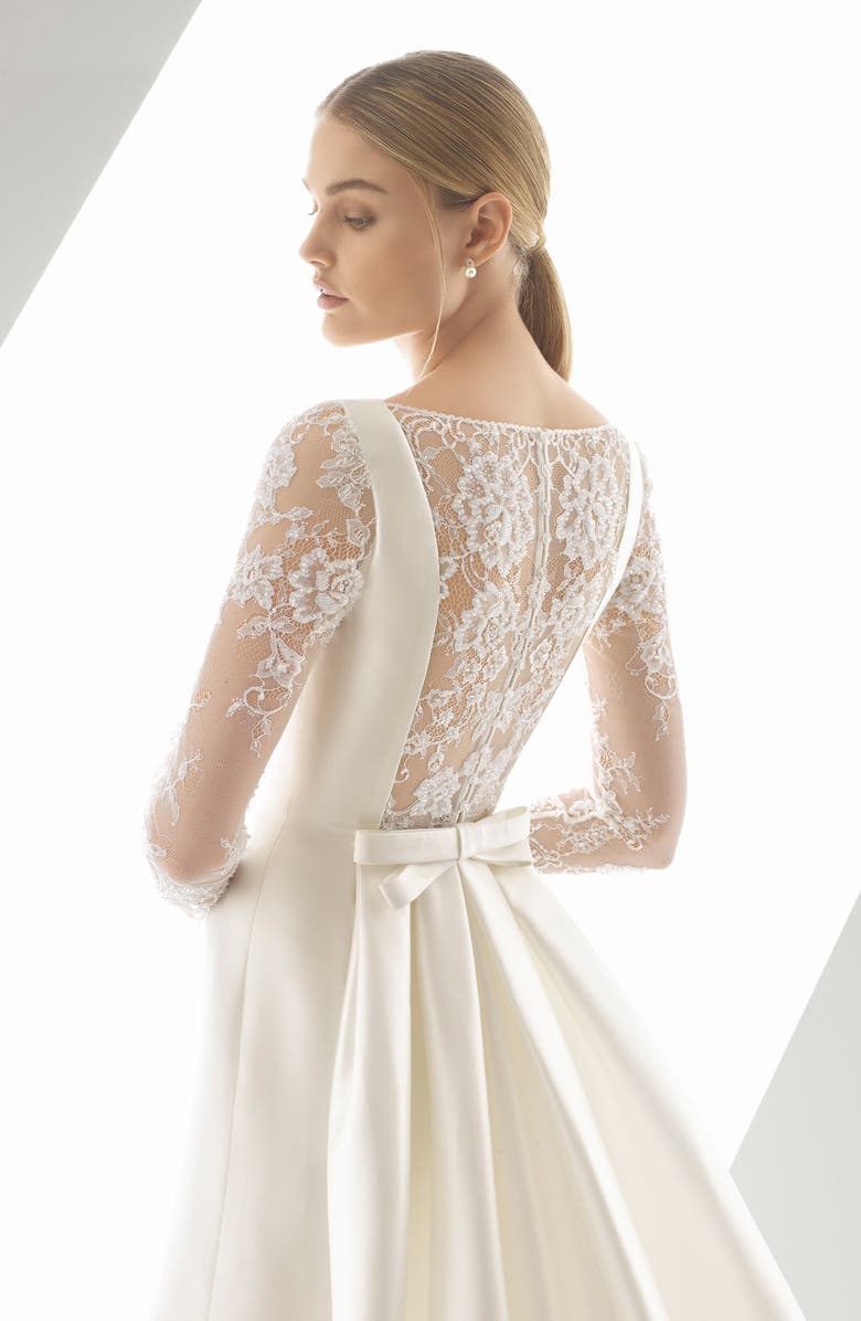 Rosa Clará Doreen Long Sleeve Column Wedding Dress with Removable Train, Alternate, color,