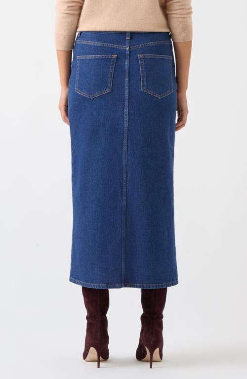 Lk Bennett Womens Hardy Slim-fit High-rise Stretch-denim Midi Skirt Blu-indigo In Indigo