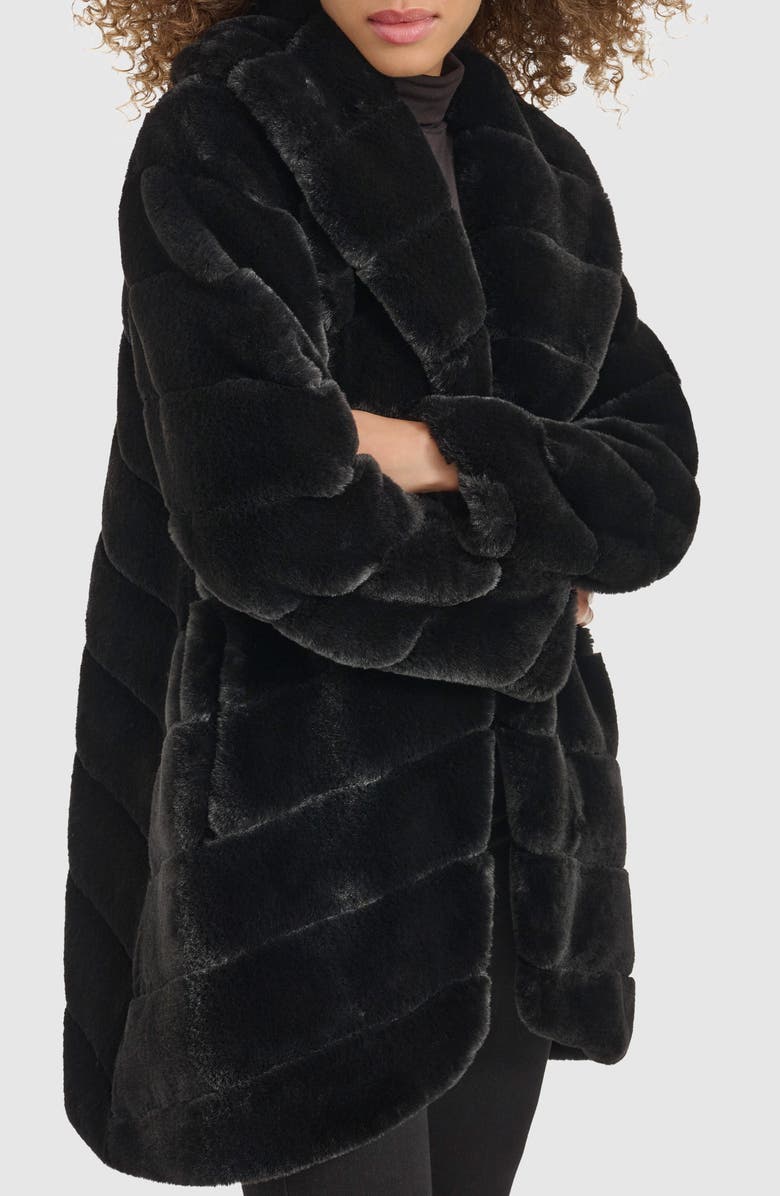 Kenneth Cole New York Grooved Faux Fur Coat, Alternate, color, 