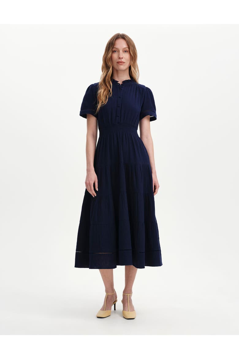 Natalia Cotton Cheesecloth Midi Dress, Main, color, Navy