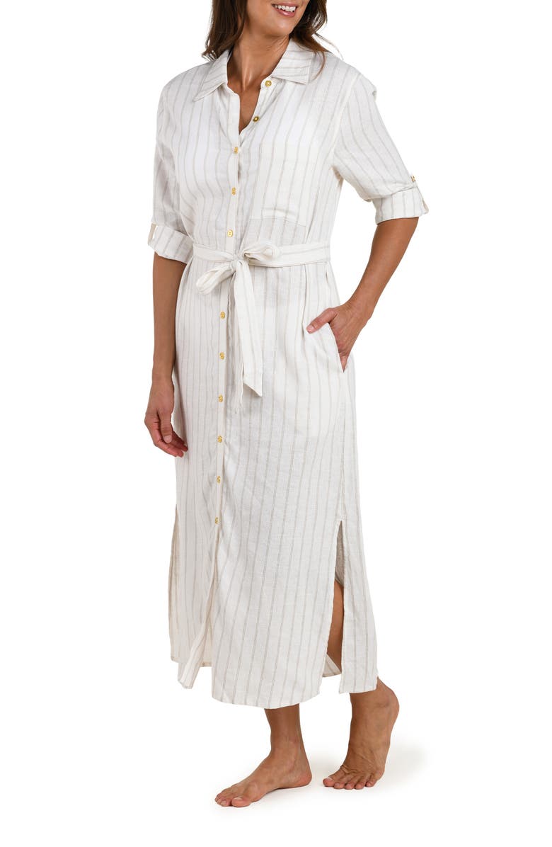 La Blanca Delphine Coast Button Front Cover-Up Shirtdress, Alternate, color, Cream