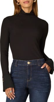 Wit & Wisdom Mock Neck French Cuff Rib Sweater