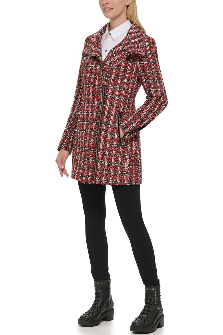 Plaid Sequin Embellished Zip Coat, Alternate, color, RED MULTI