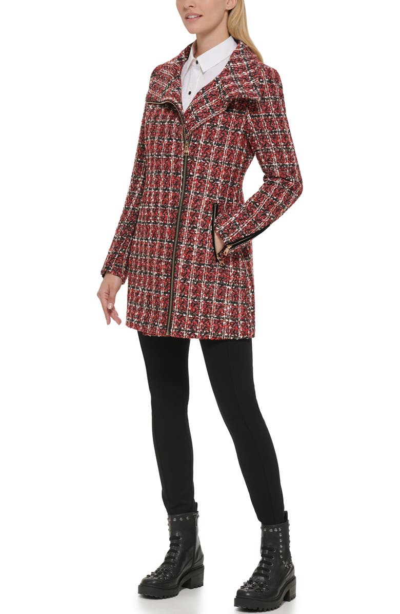 KARL LAGERFELD PARIS Plaid Sequin Embellished Zip Coat, Alternate, color, Red Multi