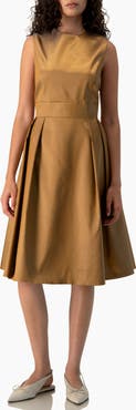 IVONNE Sleeveless Bateau-Neck Pleated Fit-and-Flare Midi Dress