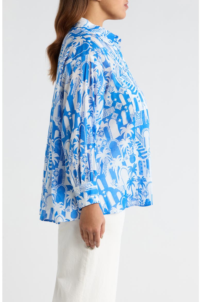 Nala Regie Print Cotton Button-Up Shirt, Alternate, color, WHITE-BLUE
