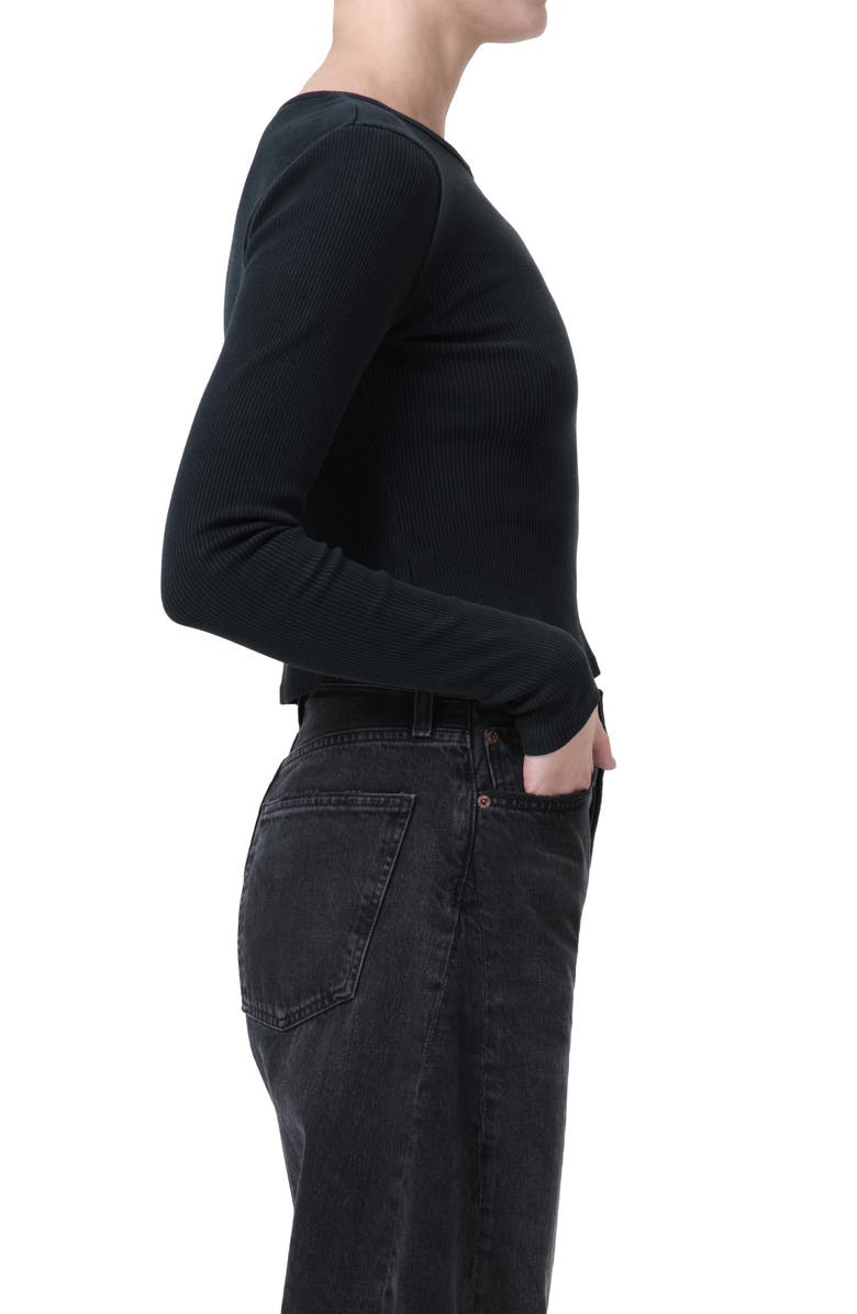 AGOLDE Nova Long Sleeve Crop Rib T-Shirt, Alternate, color, Beetle