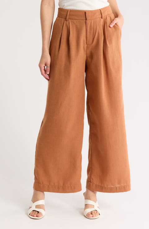 Pleated Front Wide Leg Pants