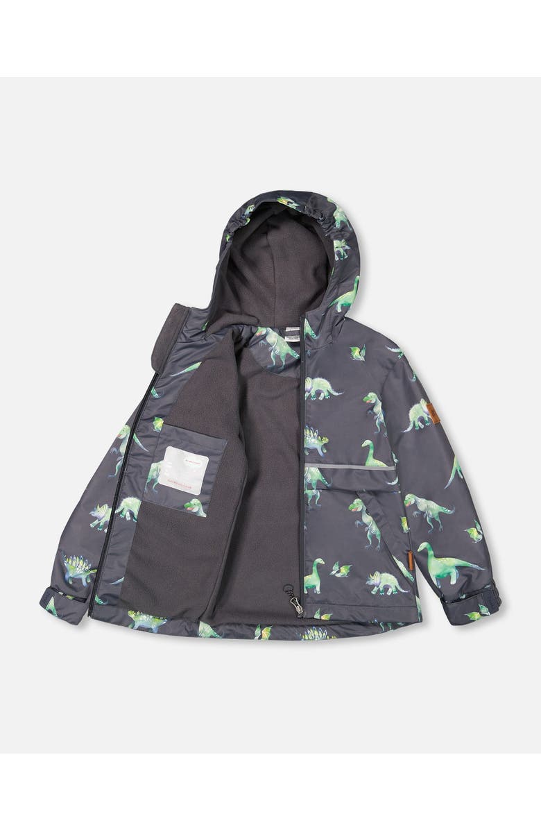 Deux par Deux Little Boy's Two Piece Hooded Coat And Pant Mid-Season Set Grey Printed Dinosaurs, Alternate, color,