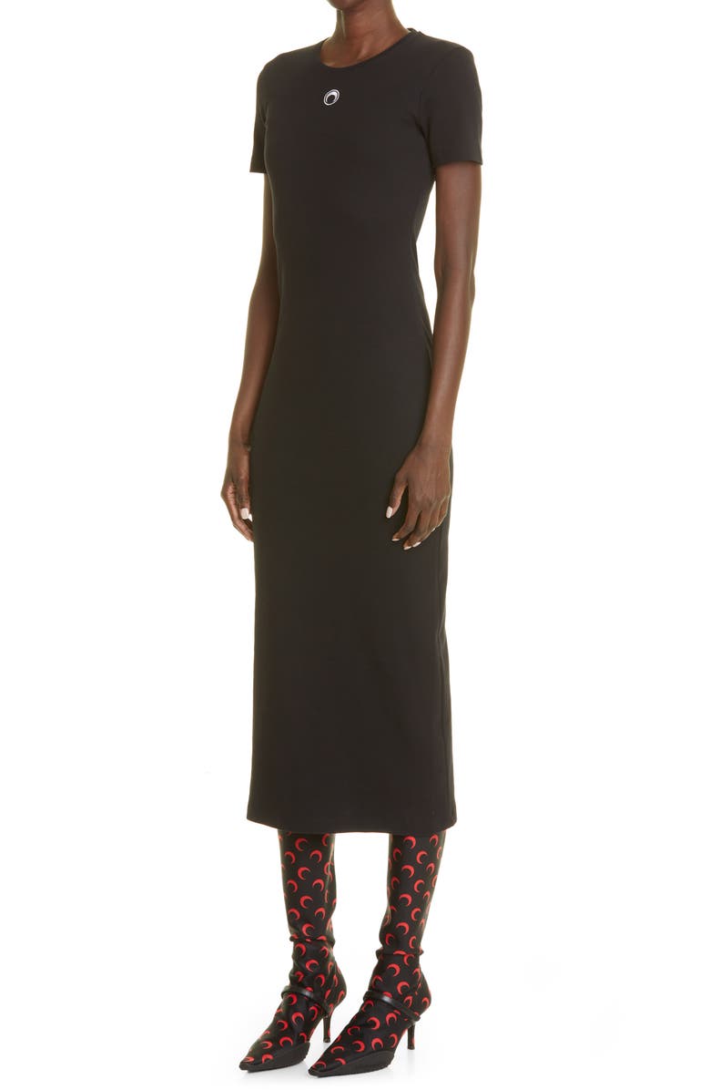 Marine Serre Stretch Organic Cotton Rib Midi Dress, Alternate, color,