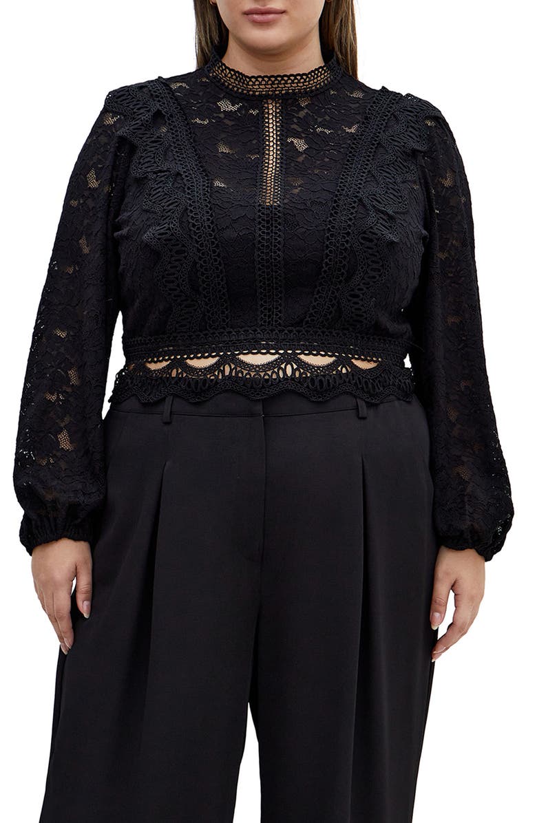 City Chic Lucielle Lace Top, Main, color, Black
