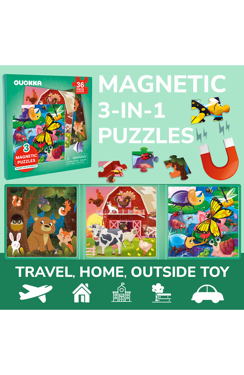 Quokka Magnetic Travel Puzzle Set - Animal, Space, Princess, and Math Puzzles for Kids, Alternate, color, Farm, Bugs, Animal