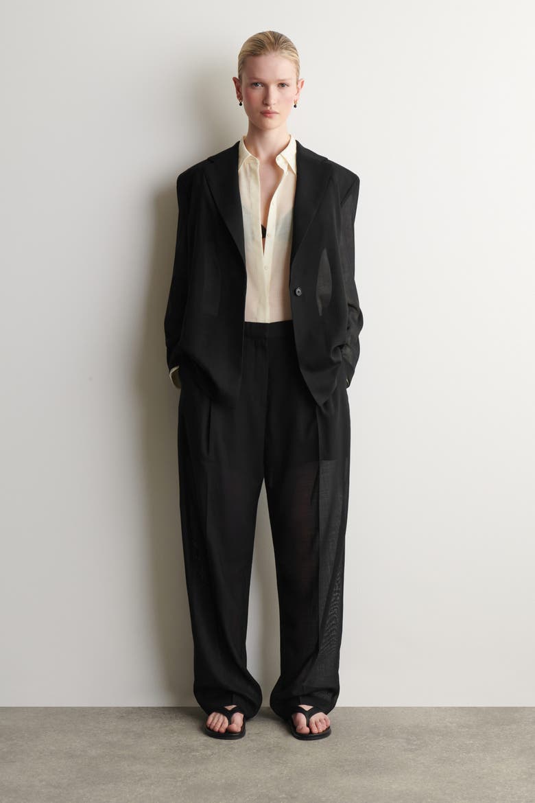 Fluid Wool-voile Blazer, Alternate, color, BLACK