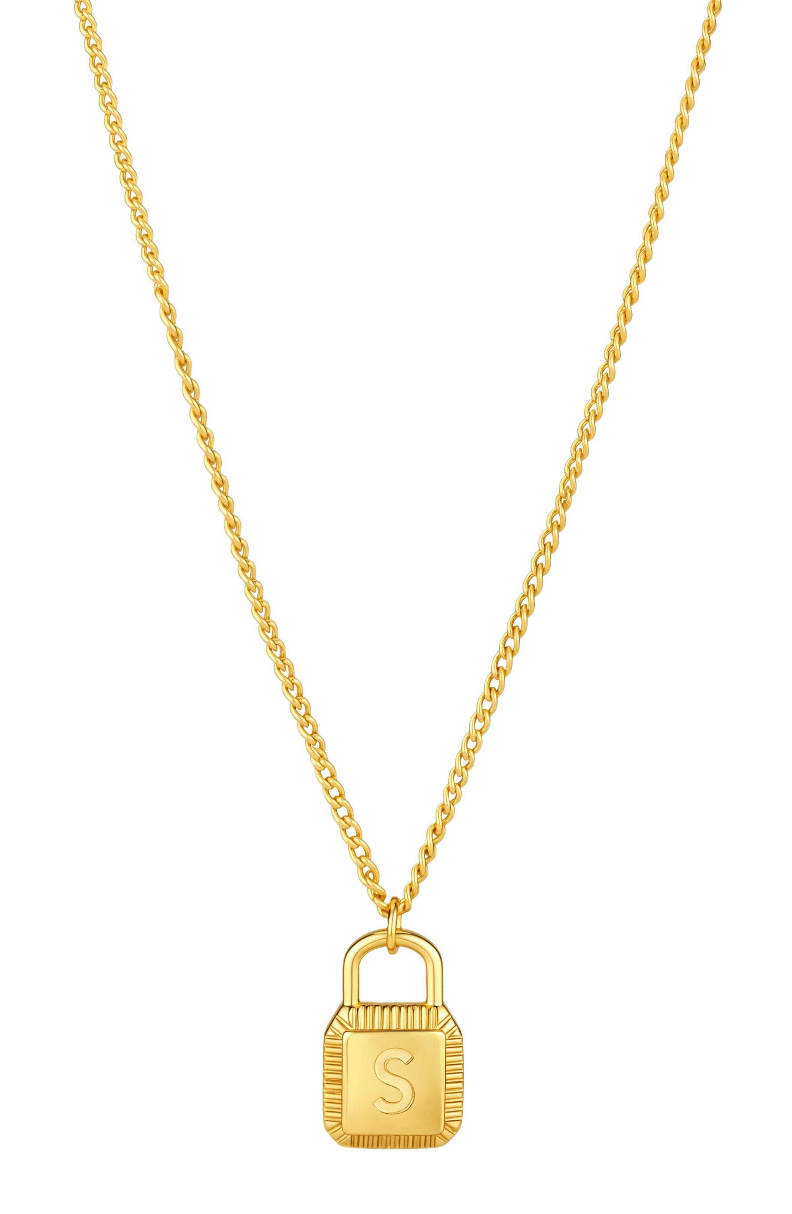 Engraved Initial Padlock Pendant Necklace