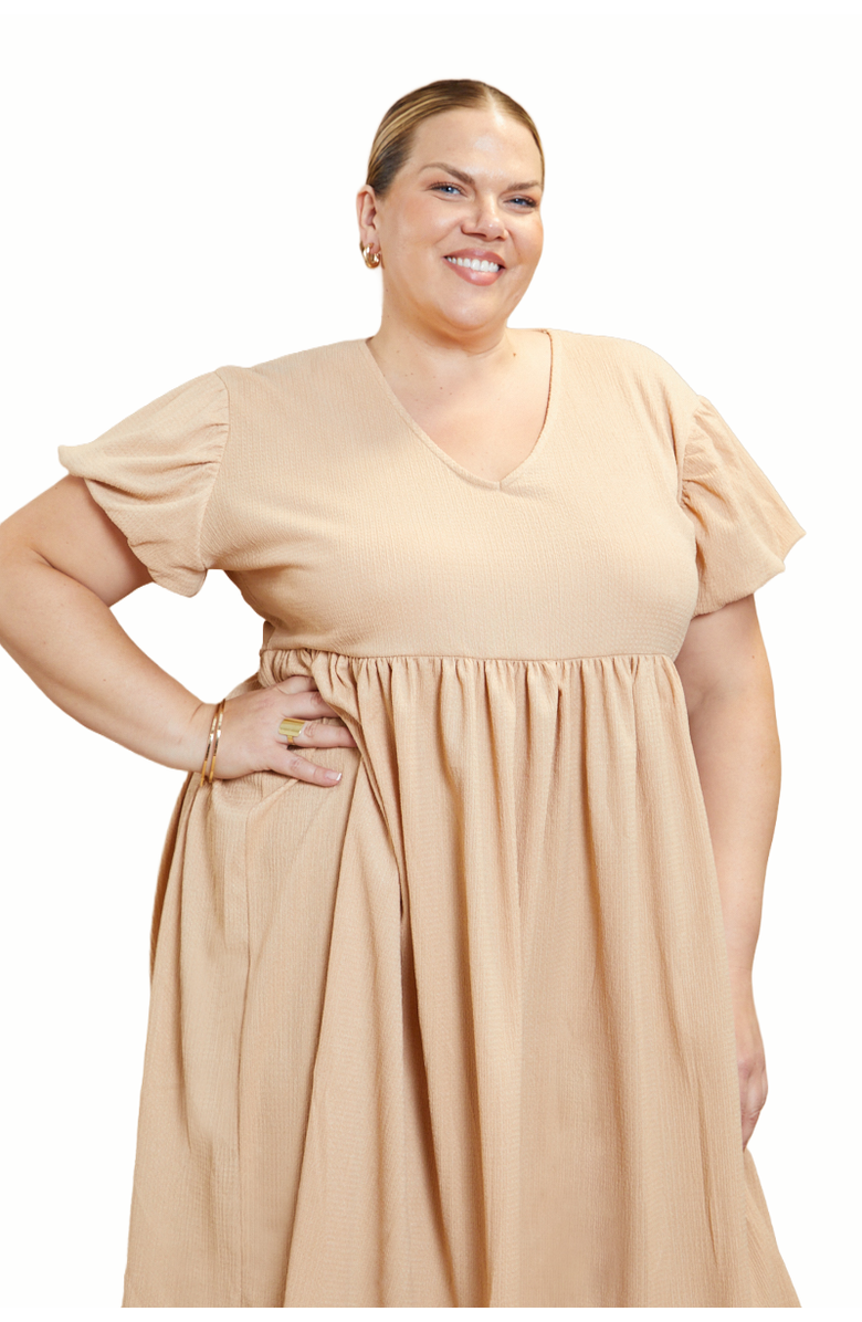 FASHION-SZN CURVE Puff Sleeve Smock Dress, Alternate, color, Stone