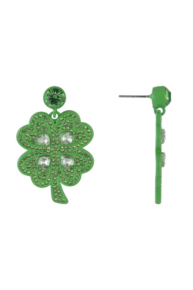 Four Leaf Clover Earrings, Alternate, color, Green