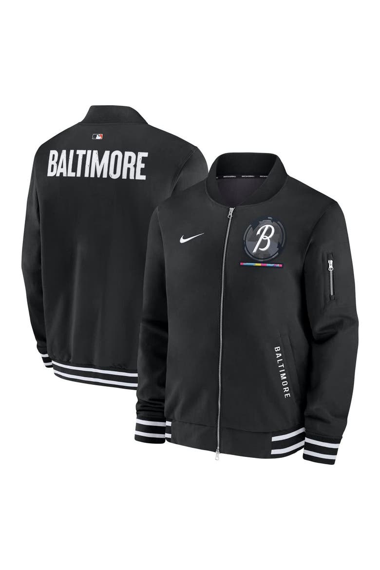 Men's Nike  Black Baltimore Orioles Authentic Collection City Connect Full-Zip Bomber Jacket, Main, color, Black