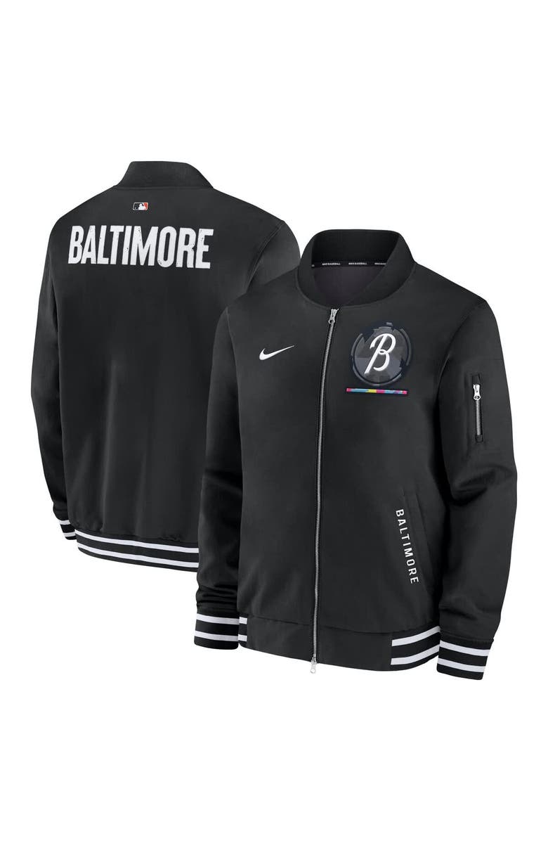Nike Men
s Nike Black Baltimore Orioles Authentic Collection City Connect Full-Zip Bomber Jacket, Main, color, Black