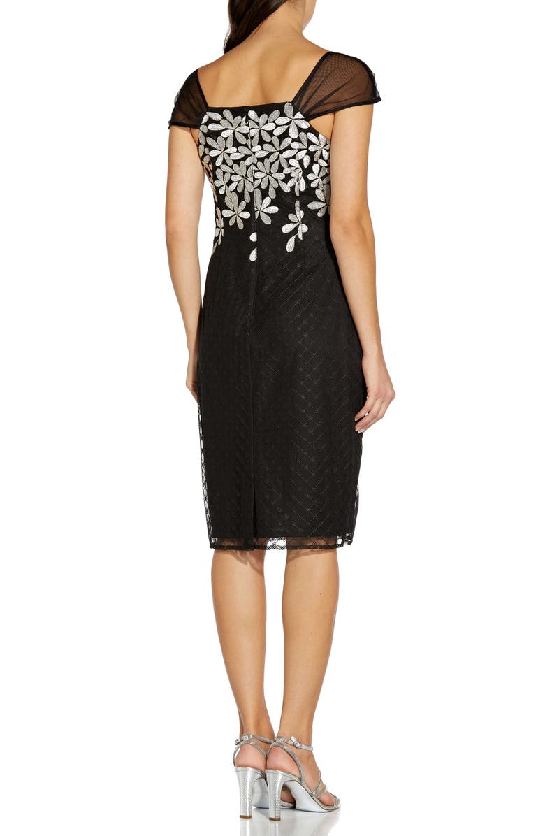 Adrianna Papell Metallic Floral Embroidered Cocktail Sheath Dress, Alternate, color, 