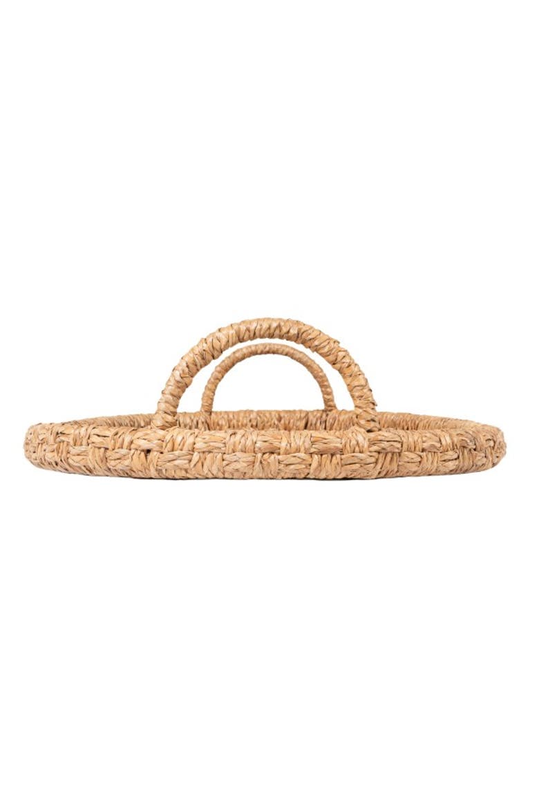 Decorative Handwoven Oval Seagrass & Rattan Trays with Handles, Alternate, color, Natural