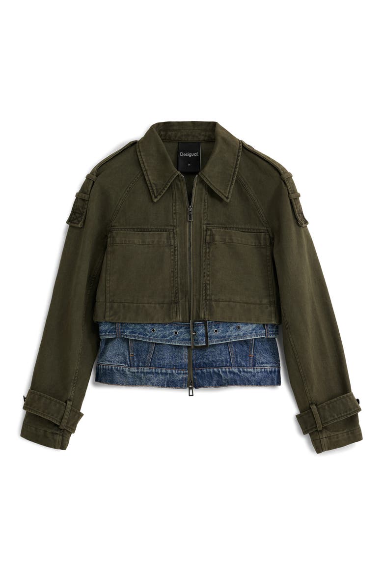 Mixed Media Jacket, Alternate, color, KHAKI GREEN/ BLUE
