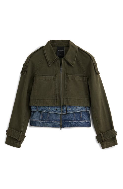 Desigual Mixed Media Jacket In Green
