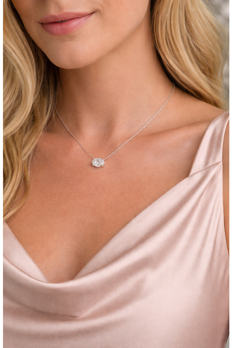 Elena Moissanite Solitaire Vermeil Necklace, Alternate, color, Silver