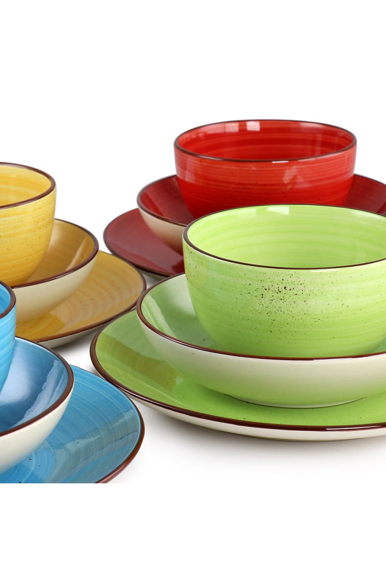 Mason 12 Piece Double Bowl Stoneware Dinnerware Set, Alternate, color, Yellow