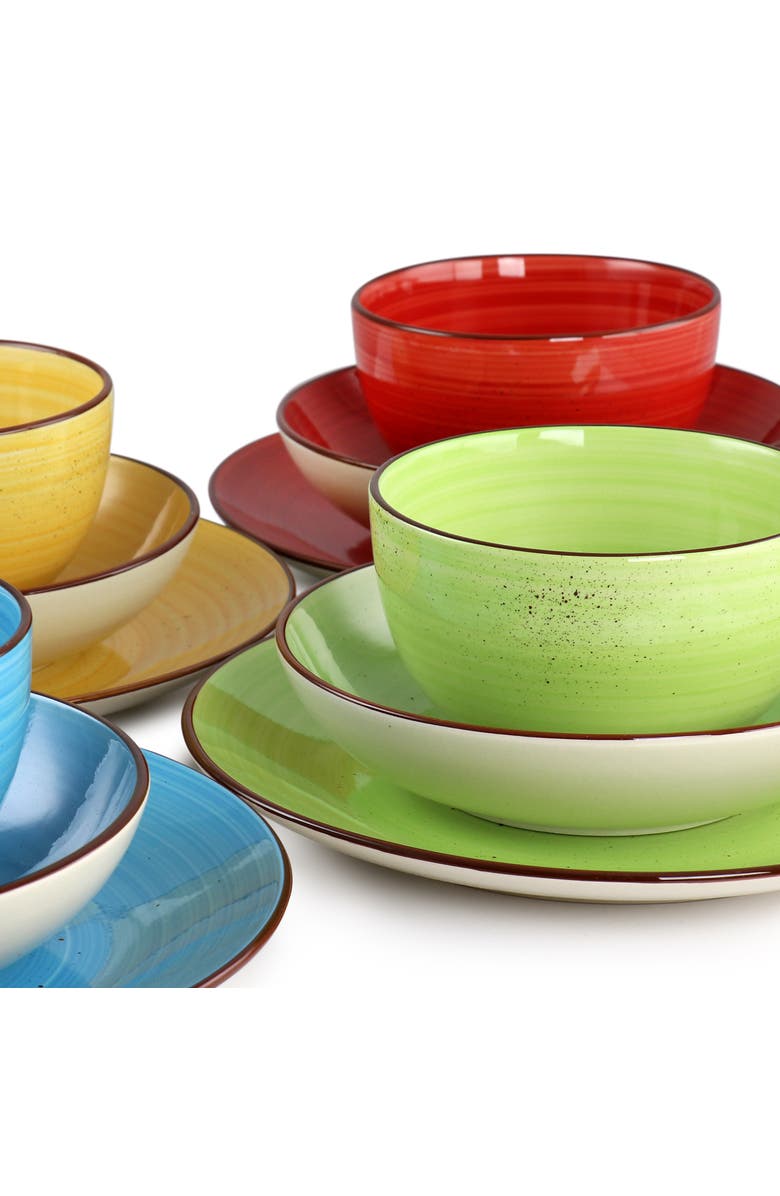 Elama Mason 12 Piece Double Bowl Stoneware Dinnerware Set, Alternate, color, Yellow