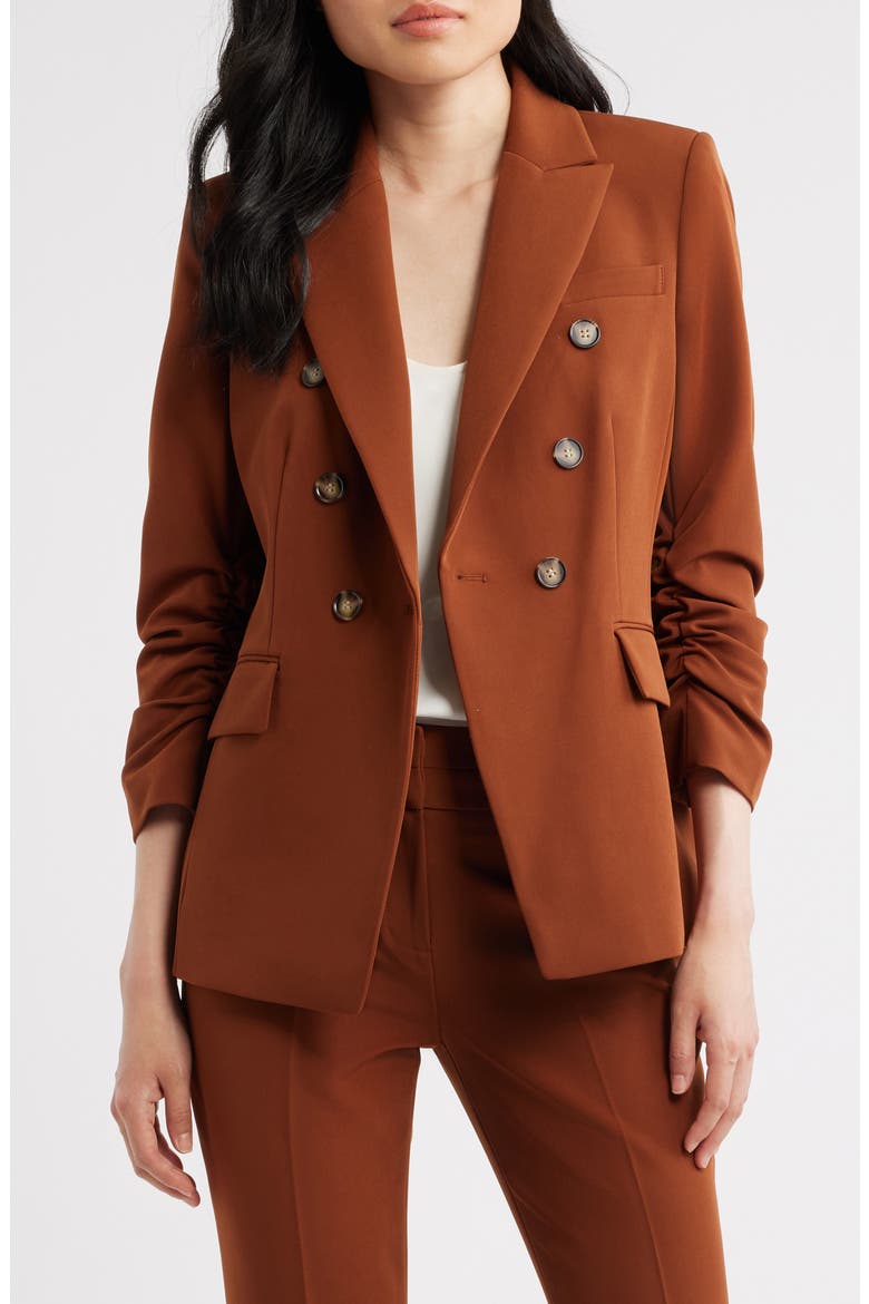 Double Breasted Ruched Blazer, Alternate, color, CINNAMON