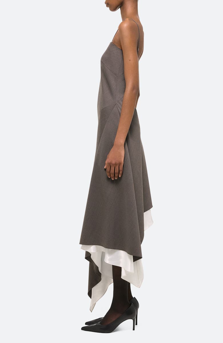 Helmut Lang Asymmetric Scarf Hem Virgin Wool Dress, Alternate, color, Light Brown Melange - 21G