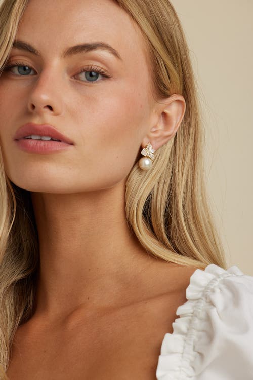 Untamed Petals Sophie Pearl Drop Earrings In Gold