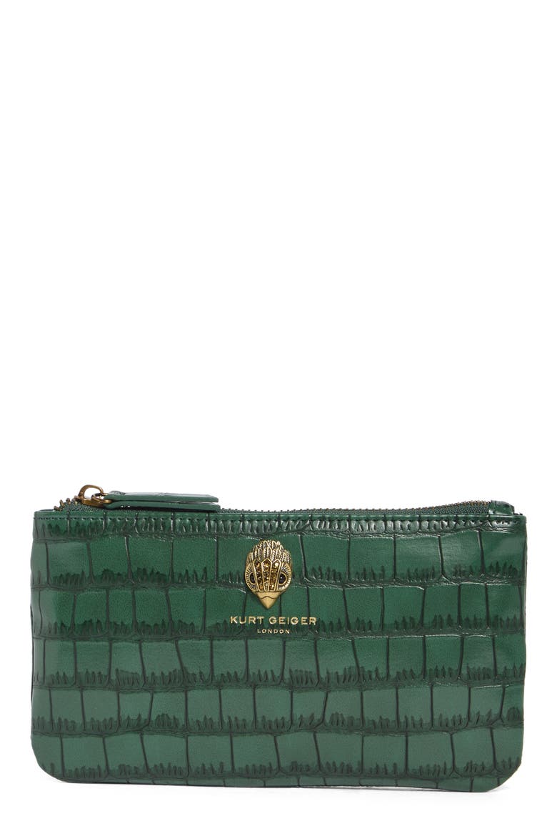 Croc Embossed Faux Leather Pouch Set, Main, color, DARK GREEN