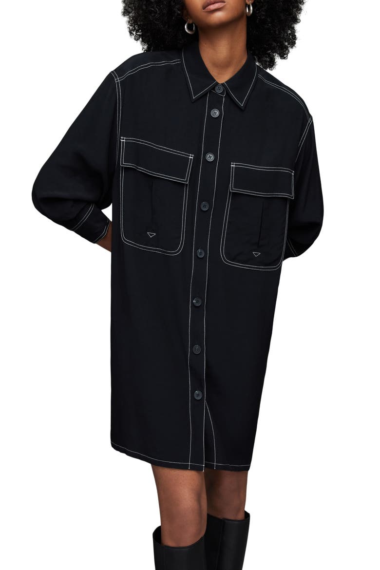 Vita Long Sleeve Shirtdress, Alternate, color, BLACK