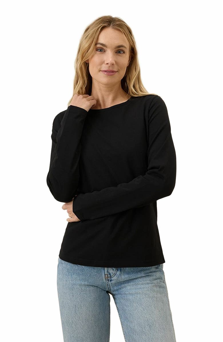 Pact Luxe Stretch Jersey Slim Long Sleeve Tee, Main, color, Black