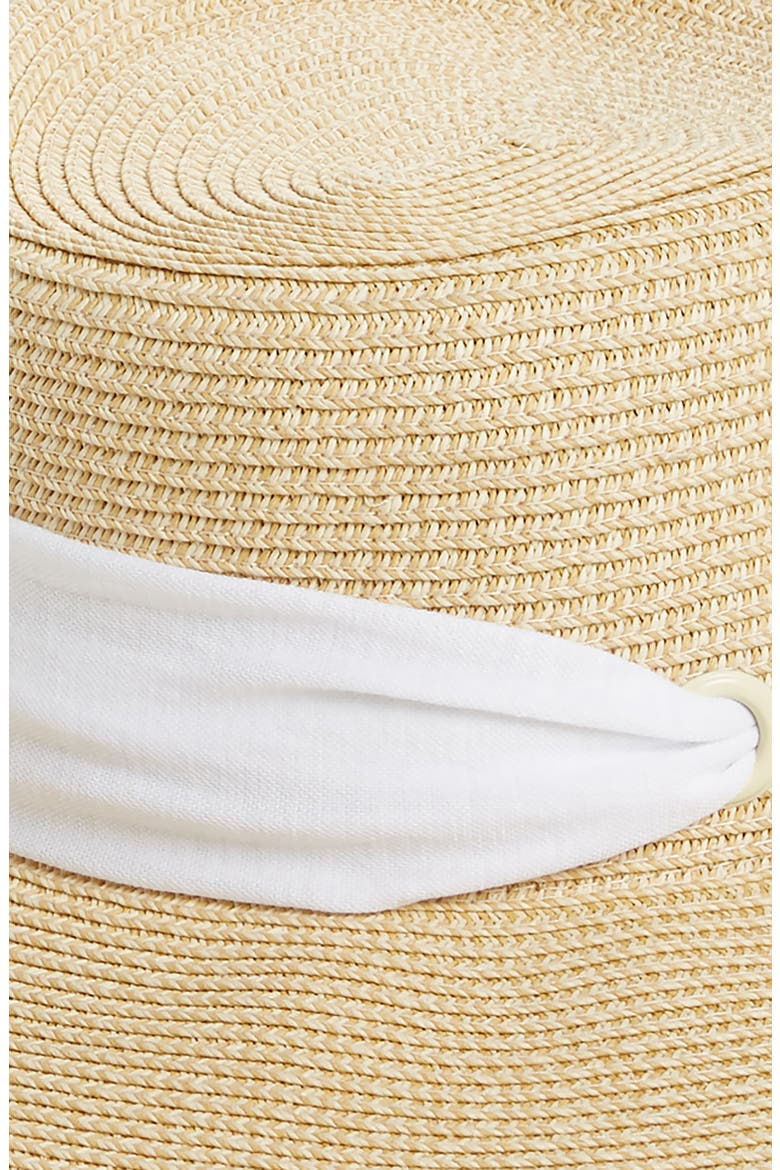 Straw Gondolier Hat with Scarf Bow, Alternate, color, NATURAL/ WHITE
