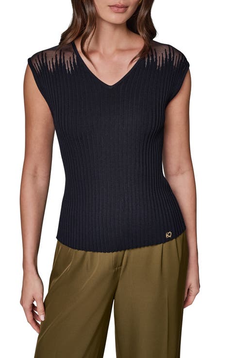 V-Neck Sleeveless Ribbed Sweater