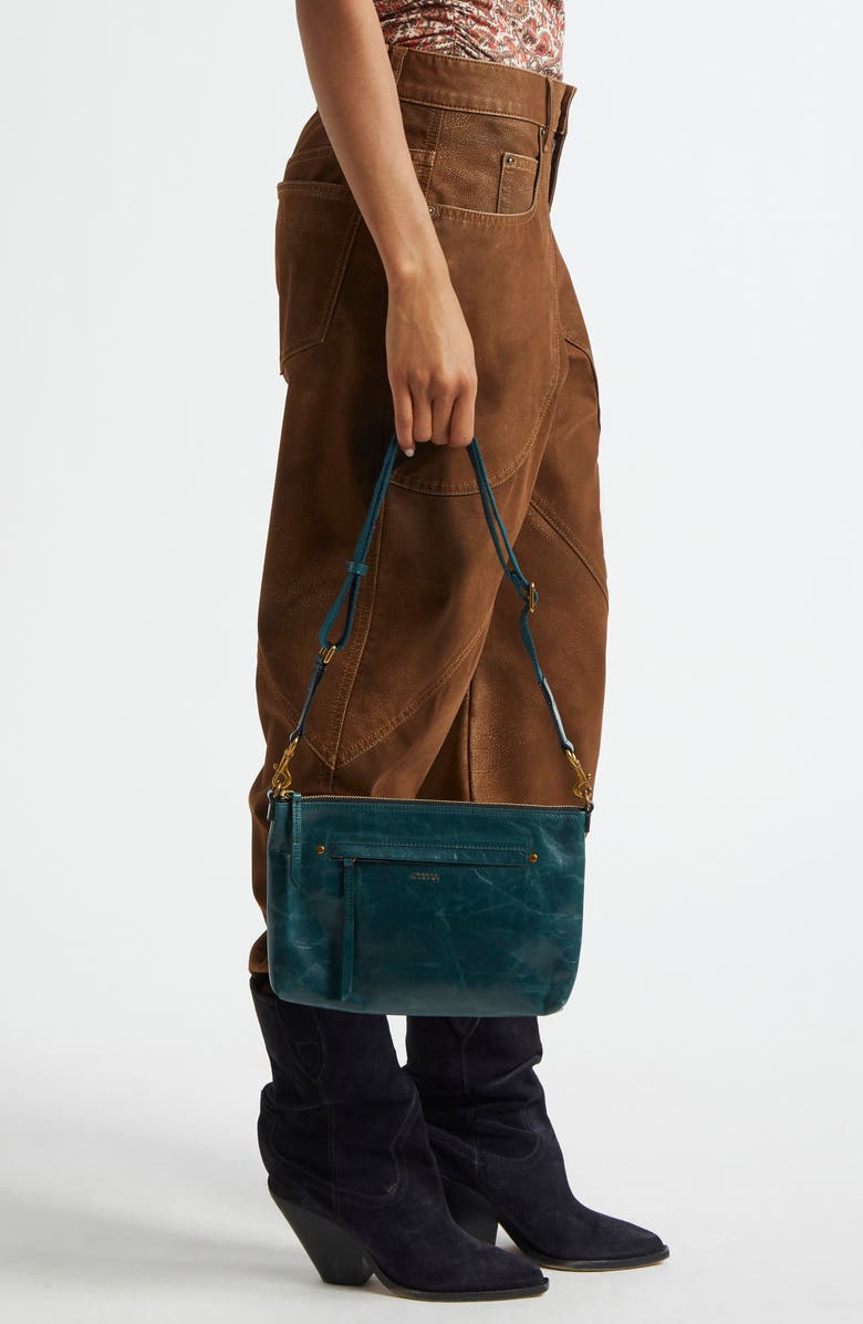 Isabel Marant Nessah Wardy Leather Crossbody Bag, Alternate, color, Dark Green