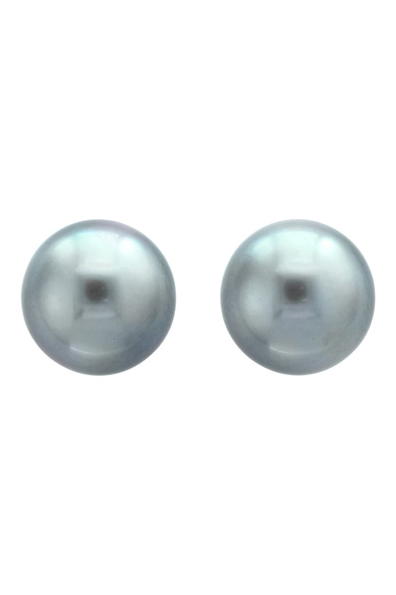 Sterling Silver 10-11mm Freshwater Pearl Stud Earrings, Main, color, GREY